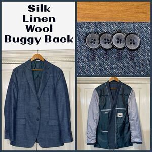 Joseph Abboud Blazer Men 42L Long Slate Blue Silk Linen Wool Business‎ Wedding